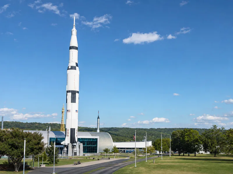 Upright Saturn V rocket at the U.S. Space and Rocket Center in Huntsville