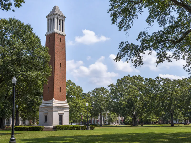 Denny Chimes and the University of Alabama quad in Tuscaloosa