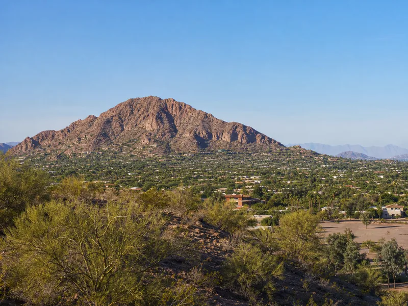 Camelback Mountain above the Sonoran Desert landscape in Phoenix