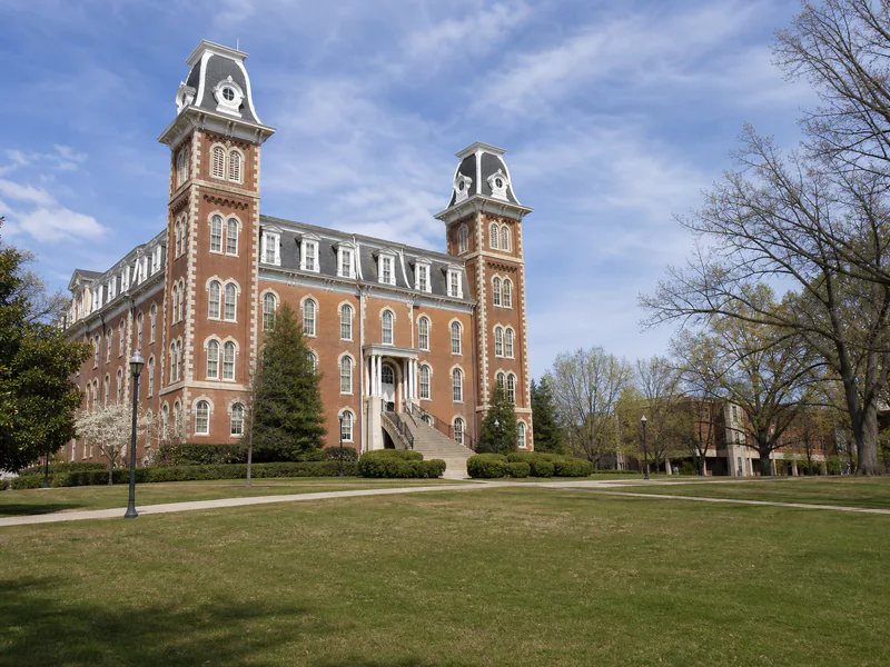 Old Main and its twin towers at the University of Arkansas in Fayetteville
