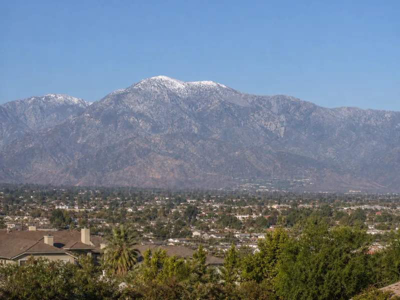 Mount San Antonio above the Inland Empire foothills north of the Riverside metropolitan area