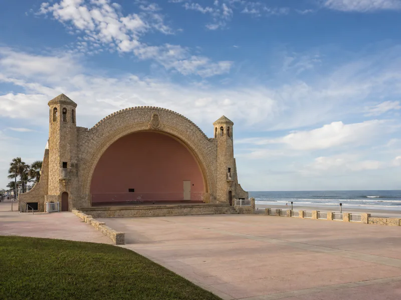 Historic coquina Oceanfront Bandshell beside the Atlantic in Daytona Beach