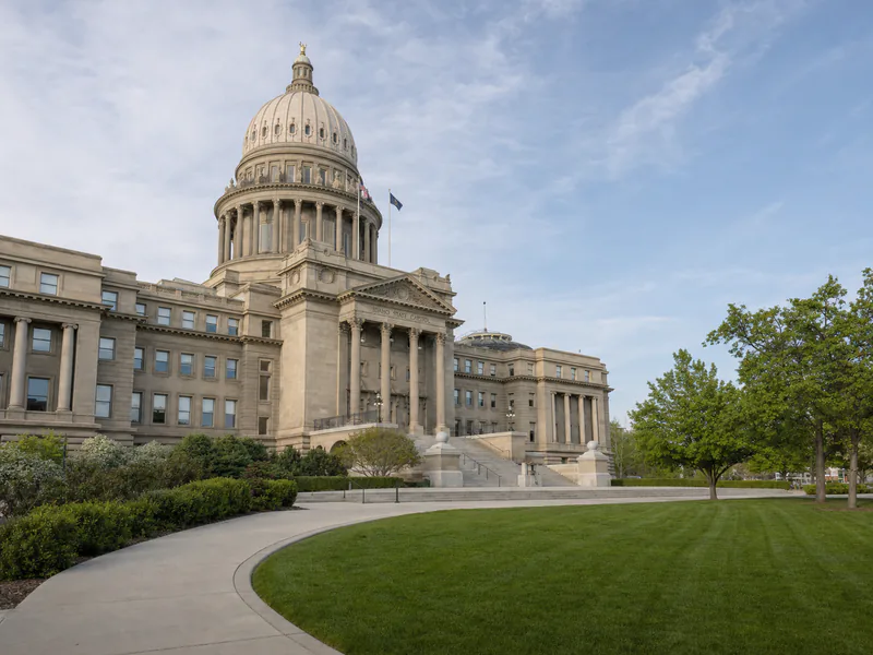 Central dome and facade of the Idaho State Capitol in Boise