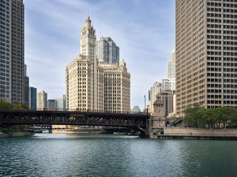 Chicago River with DuSable Bridge and the Wrigley Building