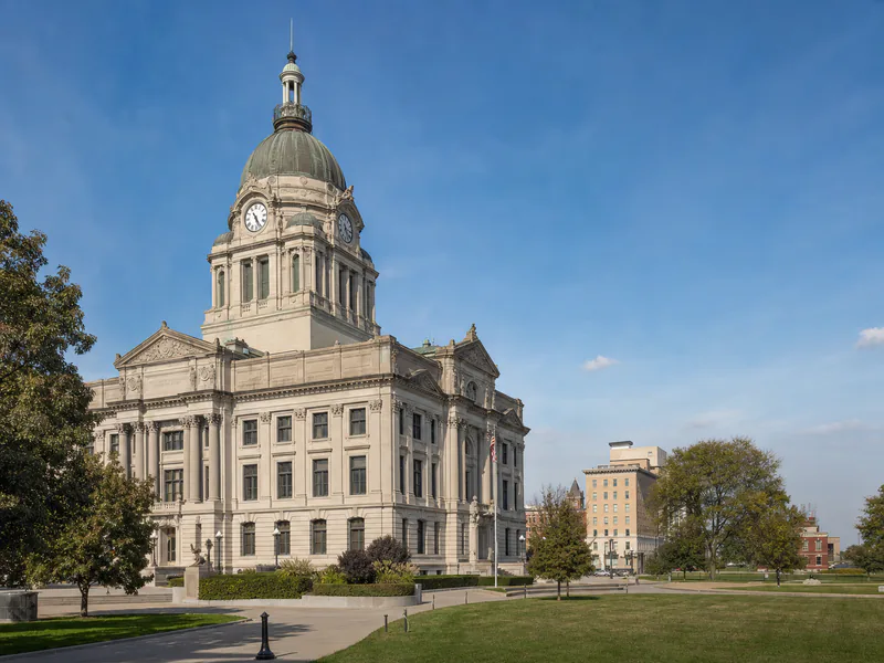Beaux-Arts dome and facade of the Allen County Courthouse in Fort Wayne