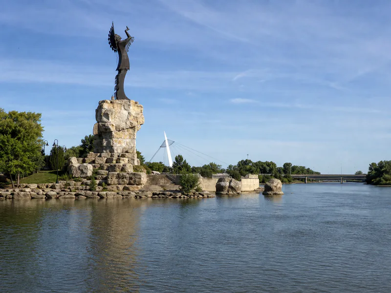 Keeper of the Plains at the confluence of the Arkansas rivers in Wichita