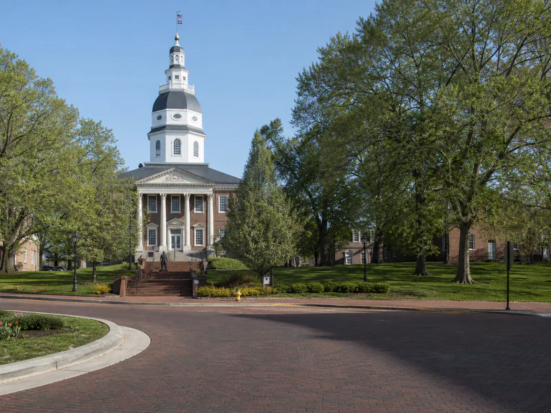 Maryland State House viewed from State Circle in Annapolis
