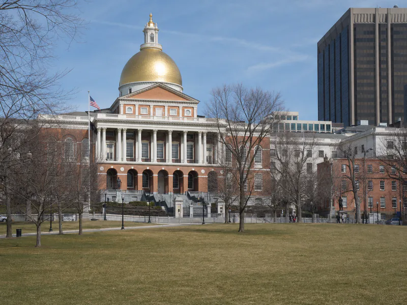 Massachusetts State House viewed across Boston Common