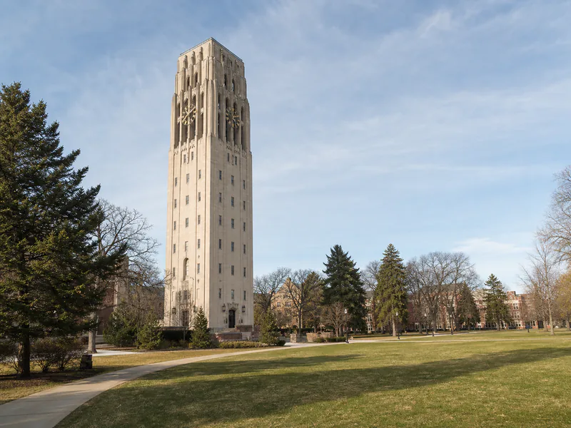 Burton Memorial Tower and its clock face in Ann Arbor