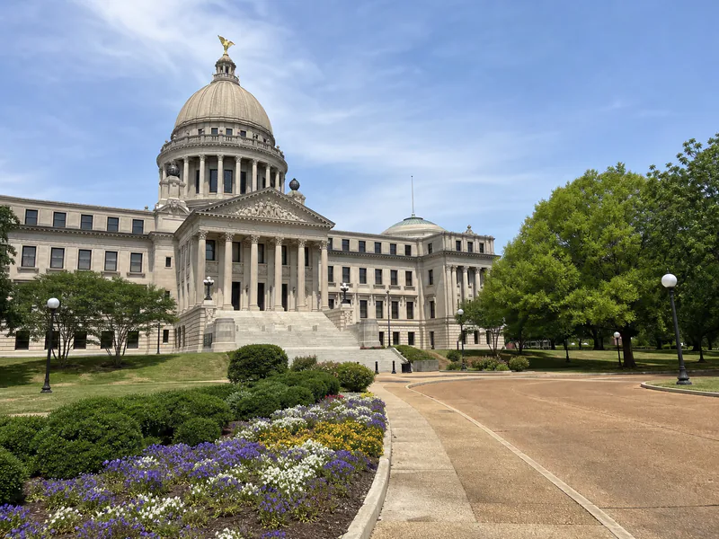 Mississippi State Capitol and landscaped approach in Jackson