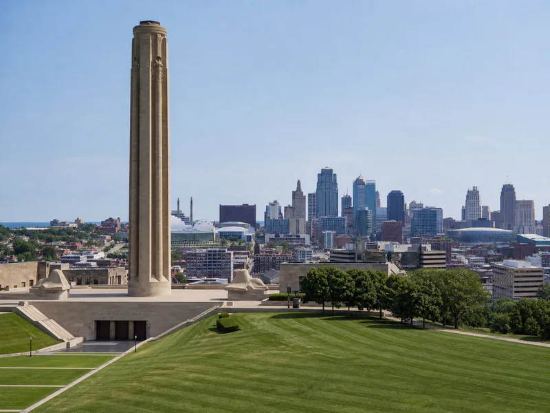 Liberty Memorial tower with the Kansas City skyline