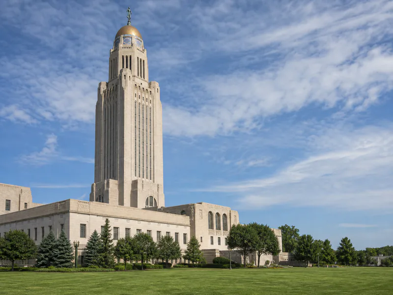 Distinctive tower of the Nebraska State Capitol in Lincoln