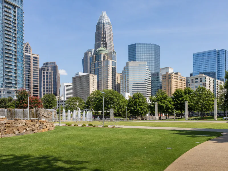 Romare Bearden Park with the Charlotte skyline