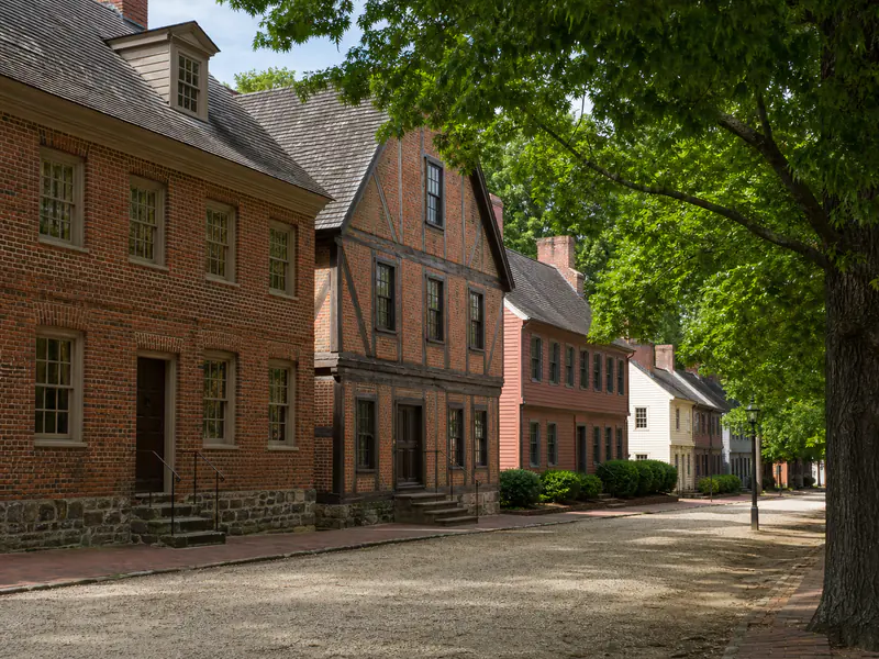 Historic Moravian streetscape in Old Salem in Winston-Salem