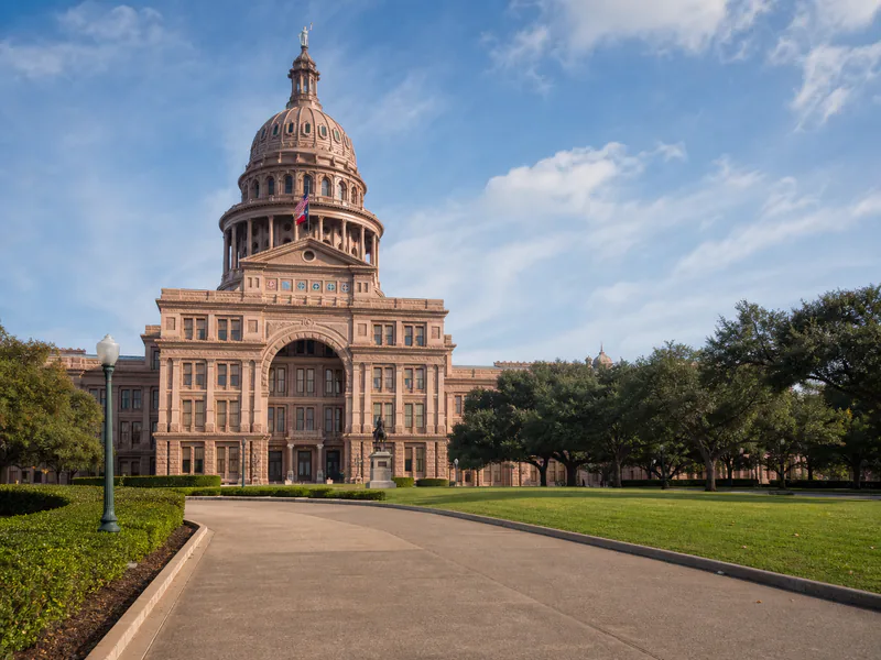 Texas State Capitol viewed from the south approach in Austin
