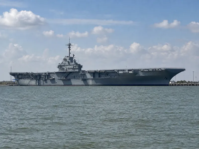 USS Lexington aircraft carrier across Corpus Christi Bay