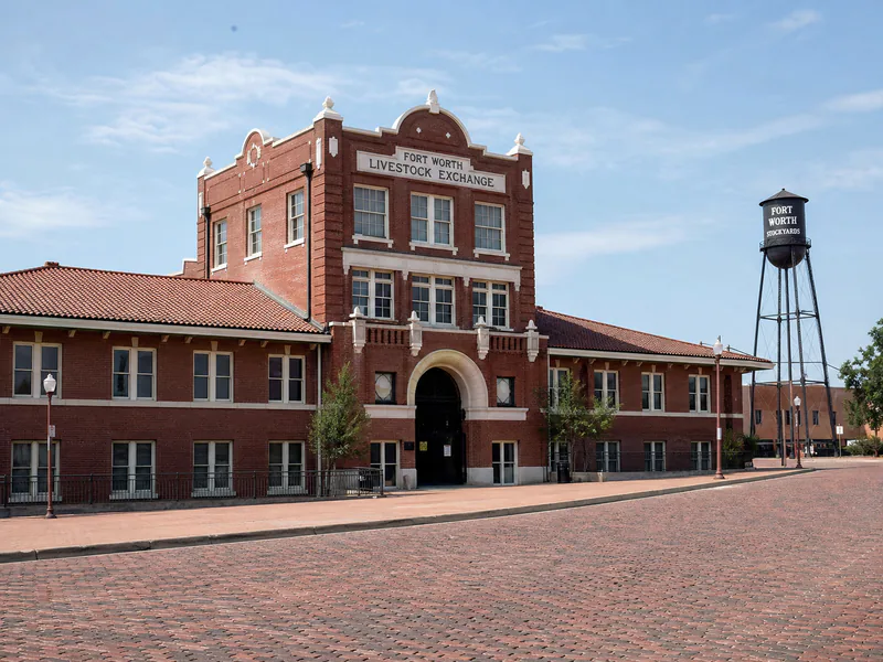 Fort Worth Stockyards Exchange Building and historic brick street