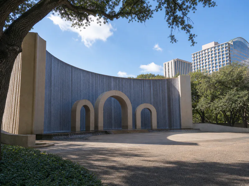 Gerald D. Hines Waterwall Park and its semicircular fountain in Houston