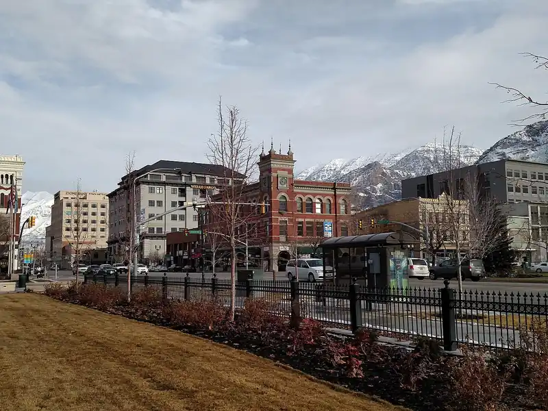 Downtown Provo with its historic streetscape and Wasatch Front setting