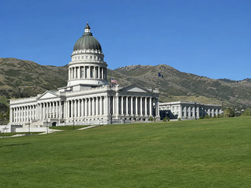 Utah State Capitol against the Wasatch foothills in Salt Lake City