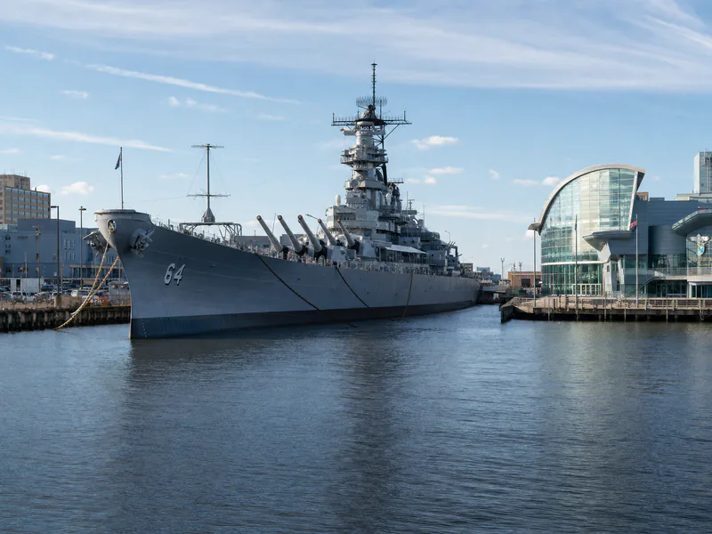USS Wisconsin berthed beside Nauticus in Norfolk